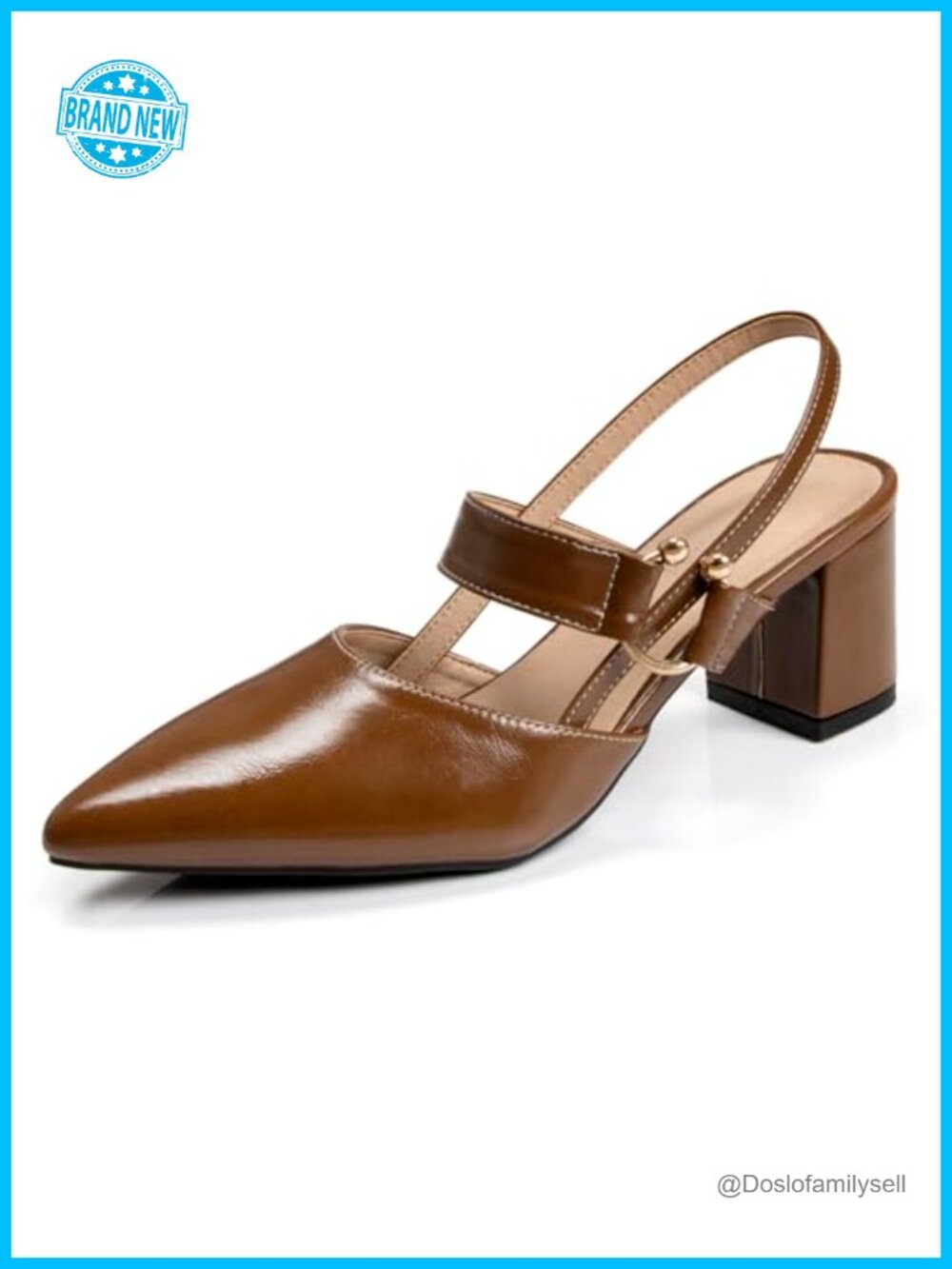 Slingback Block Heel Pumps Pointed Toe PU Leather Dressy Mule